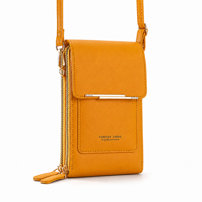 Yellow Touch Screen Phone Wallet Crossbody Bag for Women Vertical PU Leather Purse with Card Holder Zipper Pocket Adjustable Strap for Travel Shopping Everyday Use