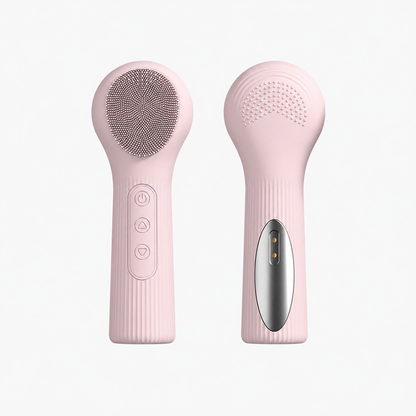 Pink Heated Silicone Facial Cleansing Brush - Dual Sided, Rechargeable, 3 Vibration Levels, Magnetic Charging for Daily Skincare, Bathroom and Travel