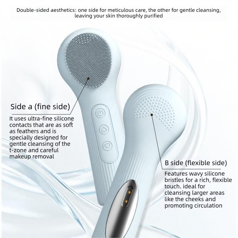 Pink Heated Silicone Facial Cleansing Brush - Dual Sided, Rechargeable, 3 Vibration Levels, Magnetic Charging for Daily Skincare, Bathroom and Travel