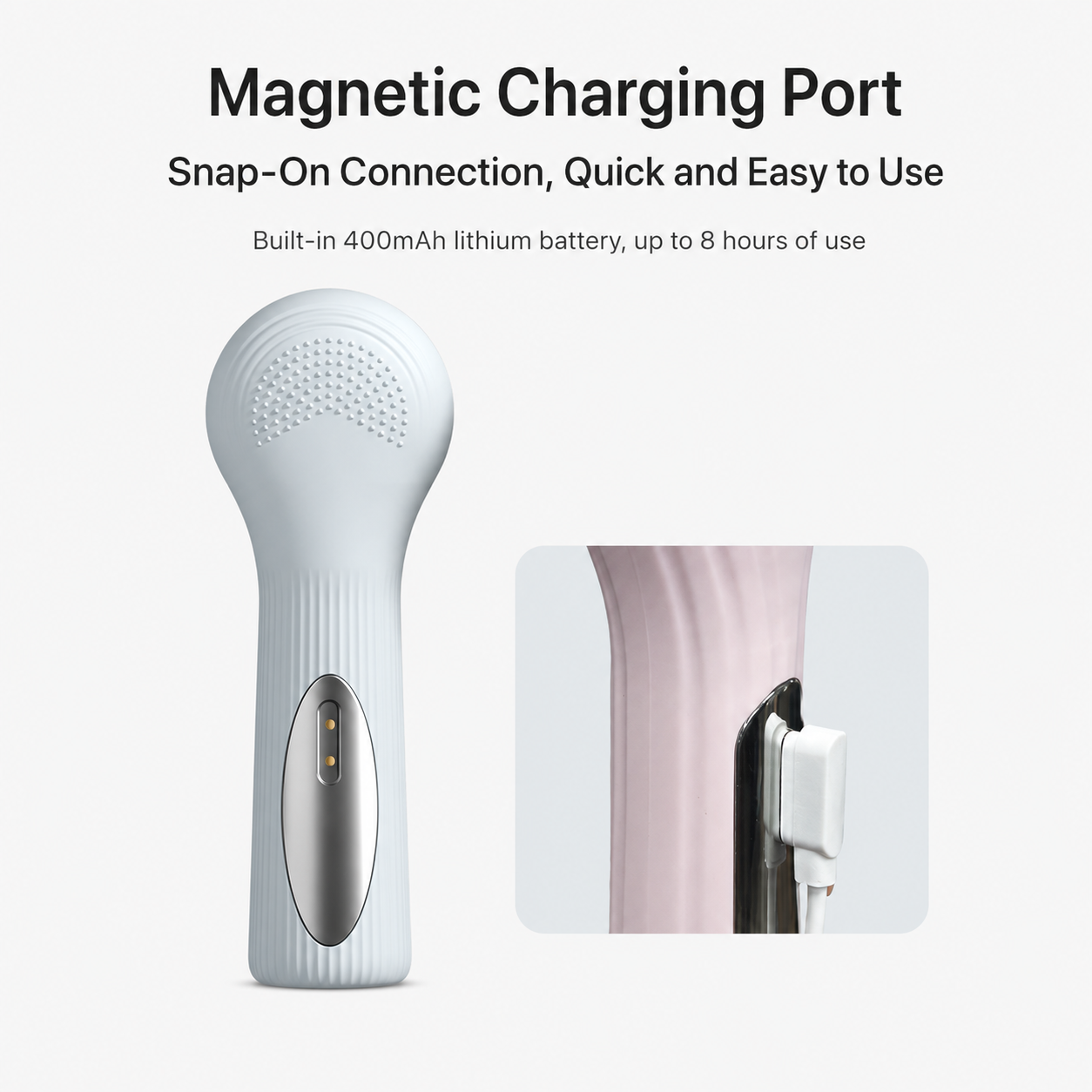 Beige Heated Silicone Facial Cleansing Brush - Dual Sided, Rechargeable, 3 Vibration Levels, Magnetic Charging for Daily Skincare, Bathroom and Travel