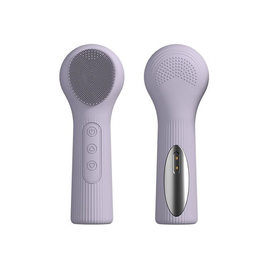 Purple Heated Silicone Facial Cleansing Brush - Dual Sided, Rechargeable, 3 Vibration Levels, Magnetic Charging for Daily Skincare, Bathroom and Travel