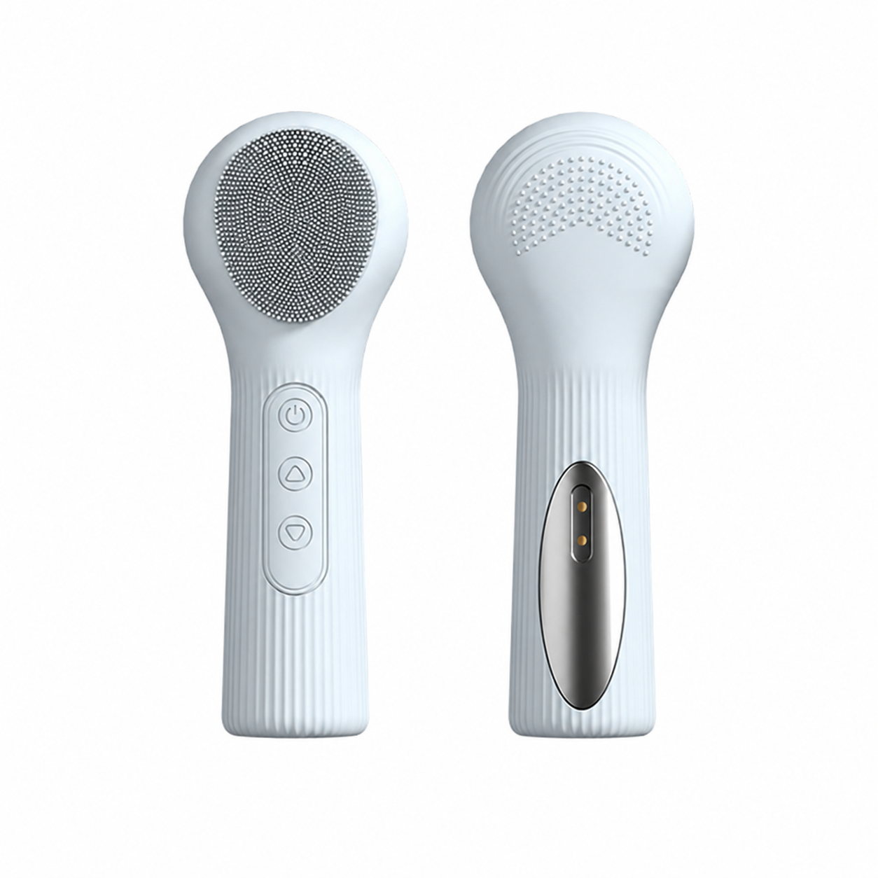 Blue Heated Silicone Facial Cleansing Brush - Dual Sided, Rechargeable, 3 Vibration Levels, Magnetic Charging for Daily Skincare, Bathroom and Travel