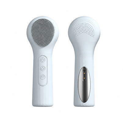 Blue Heated Silicone Facial Cleansing Brush - Dual Sided, Rechargeable, 3 Vibration Levels, Magnetic Charging for Daily Skincare, Bathroom and Travel