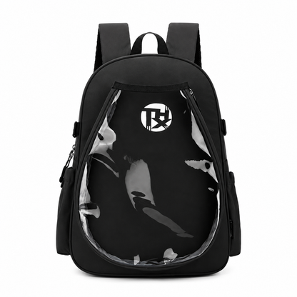 Black Sports Racket Backpack - Lightweight Casual Travel Bag with Separate Racket Compartment, Shoe Compartment, Bottle Pocket for Tennis, Badminton, Gym and Outdoor Use