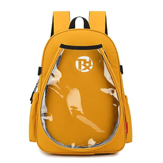 Yellow Sports Racket Backpack - Lightweight Casual Travel Bag with Separate Racket Compartment, Shoe Compartment, Bottle Pocket for Tennis, Badminton, Gym and Outdoor Use