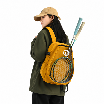 Yellow Sports Racket Backpack - Lightweight Casual Travel Bag with Separate Racket Compartment, Shoe Compartment, Bottle Pocket for Tennis, Badminton, Gym and Outdoor Use