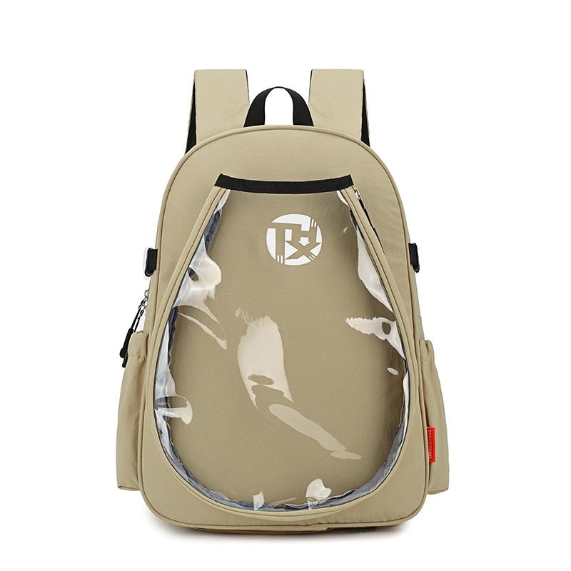 Khaki Sports Racket Backpack - Lightweight Casual Travel Bag with Separate Racket Compartment, Shoe Compartment, Bottle Pocket for Tennis, Badminton, Gym and Outdoor Use