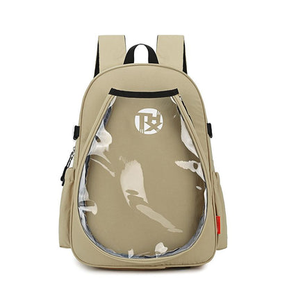 Khaki Sports Racket Backpack - Lightweight Casual Travel Bag with Separate Racket Compartment, Shoe Compartment, Bottle Pocket for Tennis, Badminton, Gym and Outdoor Use