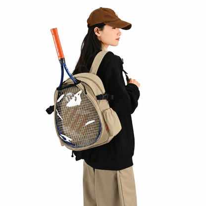 Khaki Sports Racket Backpack - Lightweight Casual Travel Bag with Separate Racket Compartment, Shoe Compartment, Bottle Pocket for Tennis, Badminton, Gym and Outdoor Use