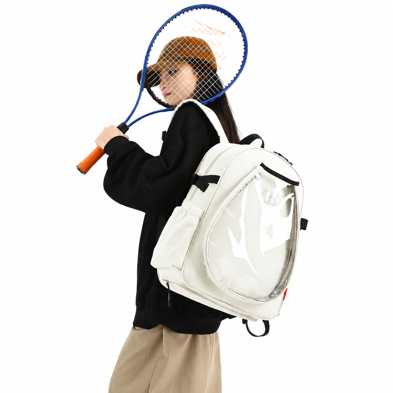 White Sports Racket Backpack - Lightweight Casual Travel Bag with Separate Racket Compartment, Shoe Compartment, Bottle Pocket for Tennis, Badminton, Gym and Outdoor Use