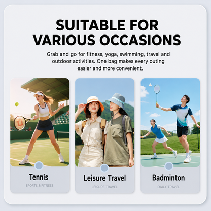 White Sports Racket Backpack - Lightweight Casual Travel Bag with Separate Racket Compartment, Shoe Compartment, Bottle Pocket for Tennis, Badminton, Gym and Outdoor Use