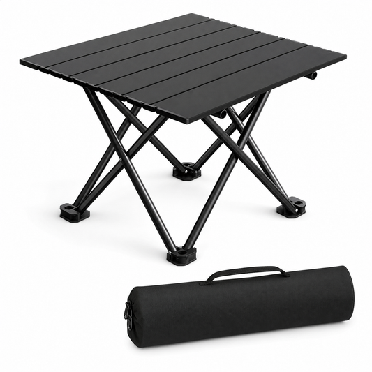 Black Portable Folding Table - 57*41cm Carbon Steel Compact Carry Design, Quick Setup and Space Saving Storage for Market Stalls, Camping and Outdoor Use