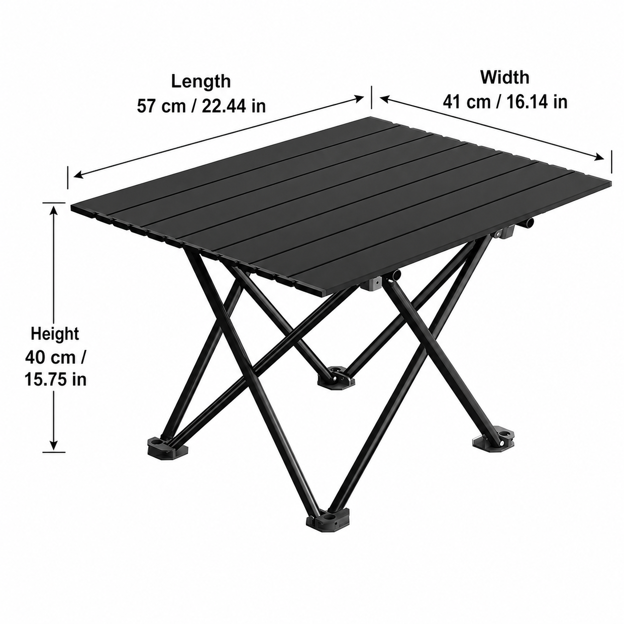 Black Portable Folding Table - 57*41cm Carbon Steel Compact Carry Design, Quick Setup and Space Saving Storage for Market Stalls, Camping and Outdoor Use