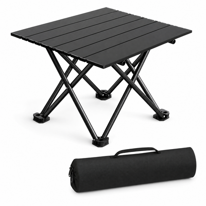 Black Portable Folding Table - 41 x 35 cm Carbon Steel Compact Carry Design, Quick Setup and Space Saving Storage for Market Stalls, Camping and Outdoor Use
