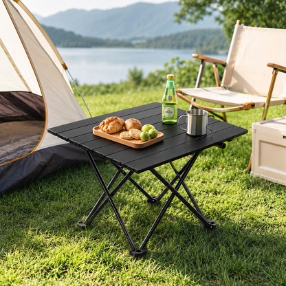 Black Portable Folding Table - 41 x 35 cm Carbon Steel Compact Carry Design, Quick Setup and Space Saving Storage for Market Stalls, Camping and Outdoor Use