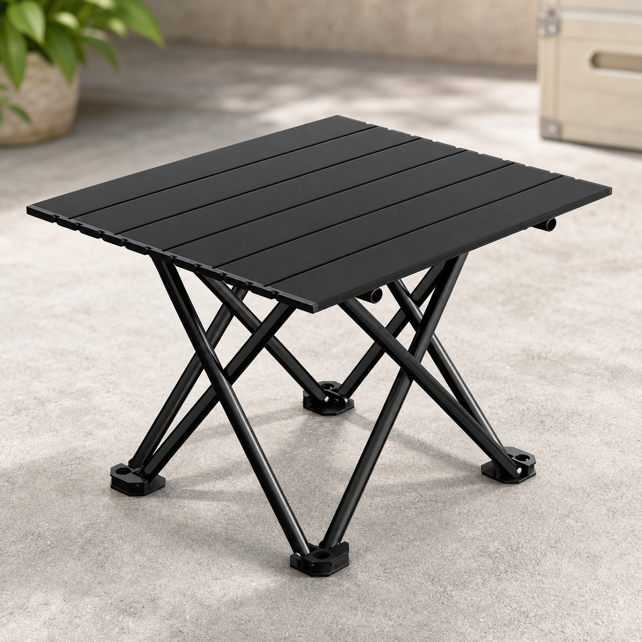 Black Portable Folding Table - 41 x 35 cm Carbon Steel Compact Carry Design, Quick Setup and Space Saving Storage for Market Stalls, Camping and Outdoor Use