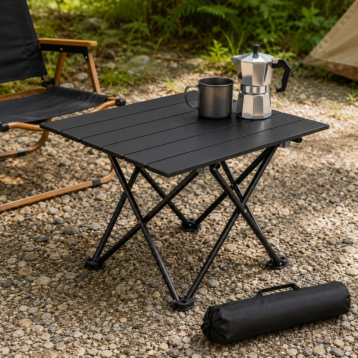 Black Portable Folding Table - 41 x 35 cm Carbon Steel Compact Carry Design, Quick Setup and Space Saving Storage for Market Stalls, Camping and Outdoor Use