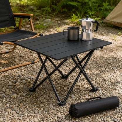 Black Portable Folding Table - 41 x 35 cm Carbon Steel Compact Carry Design, Quick Setup and Space Saving Storage for Market Stalls, Camping and Outdoor Use