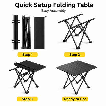 Black Portable Folding Table - 41 x 35 cm Carbon Steel Compact Carry Design, Quick Setup and Space Saving Storage for Market Stalls, Camping and Outdoor Use