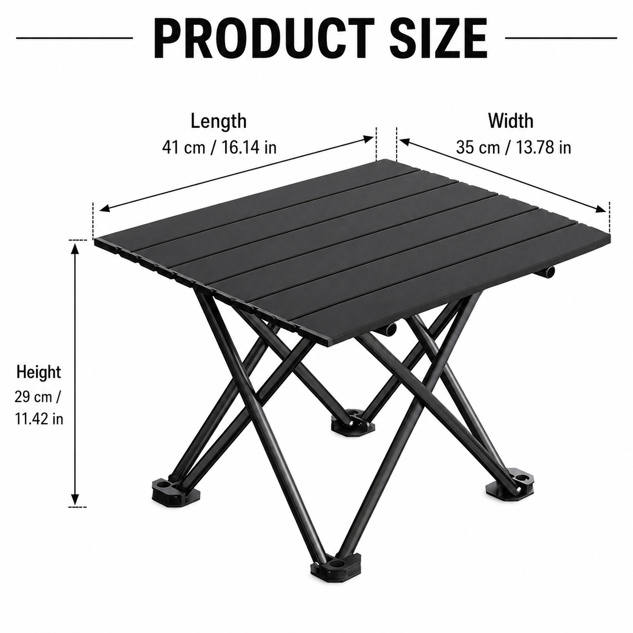 Black Portable Folding Table - 41 x 35 cm Carbon Steel Compact Carry Design, Quick Setup and Space Saving Storage for Market Stalls, Camping and Outdoor Use