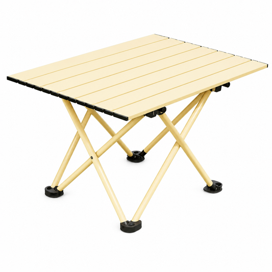 Beige Portable Folding Table - 57*41cm Carbon Steel Compact Carry Design, Quick Setup and Space Saving Storage for Market Stalls, Camping and Outdoor Use