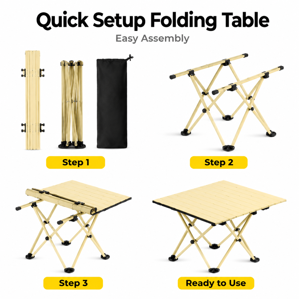 Beige Portable Folding Table - 57*41cm Carbon Steel Compact Carry Design, Quick Setup and Space Saving Storage for Market Stalls, Camping and Outdoor Use