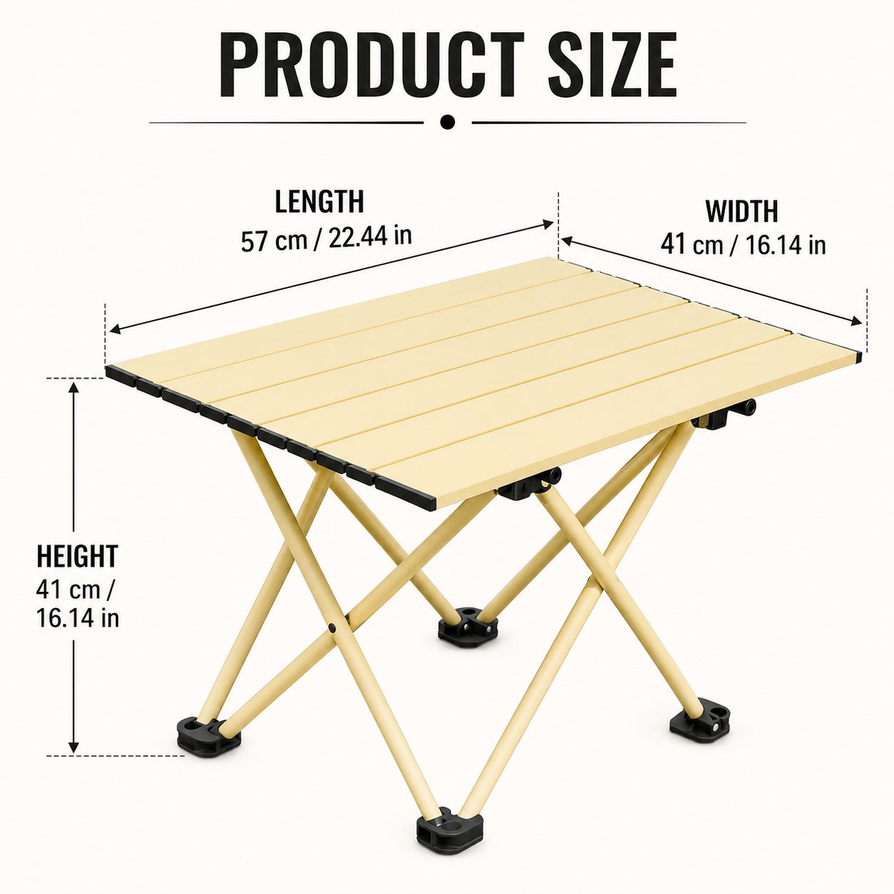 Beige Portable Folding Table - 57*41cm Carbon Steel Compact Carry Design, Quick Setup and Space Saving Storage for Market Stalls, Camping and Outdoor Use