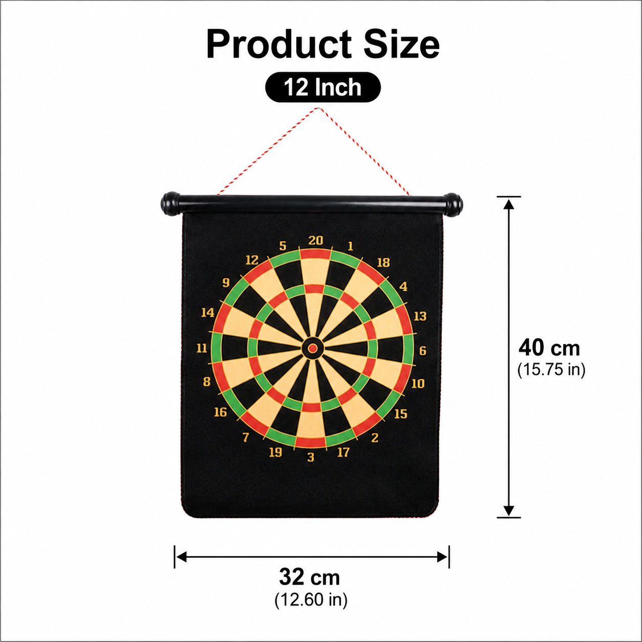 12 Inch Magnetic Dart Board Set - 40 x 32 cm, 3 mm Thick Target with 4 Darts, Compact Indoor Family Game for Home, Parties and Travel