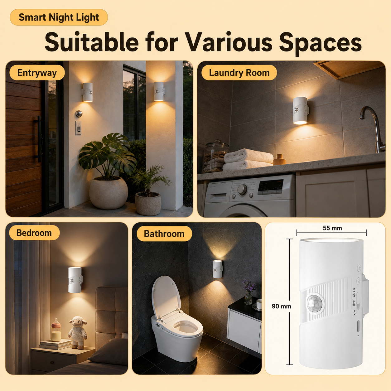 2-Pack White Rechargeable Magnetic Dual Direction Wall Lamp - Widely Triple Sensing, 15s Automatic Timing & Constant On Mode, 3 Colours and 4 Brightness Levels for Hallways and Bedrooms