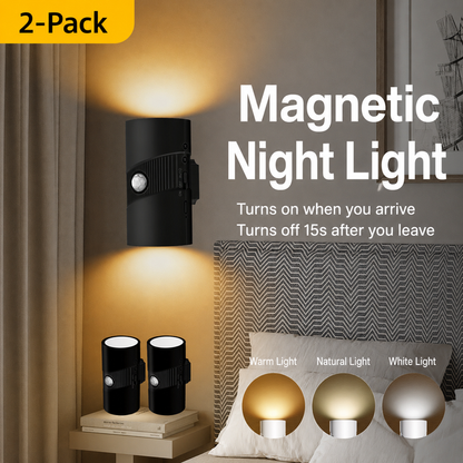 2-Pack White Rechargeable Magnetic Dual Direction Wall Lamp - Widely Triple Sensing, 15s Automatic Timing & Constant On Mode, 3 Colours and 4 Brightness Levels for Hallways and Bedrooms