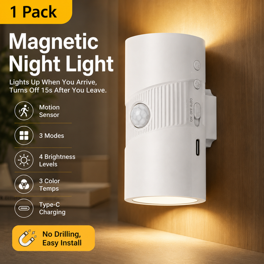 White Rechargeable Magnetic Dual Direction Wall Lamp - Widely Triple Sensing, 15s Automatic Timing & Constant On Mode, 3 Colours and 4 Brightness Levels for Hallways and Bedrooms