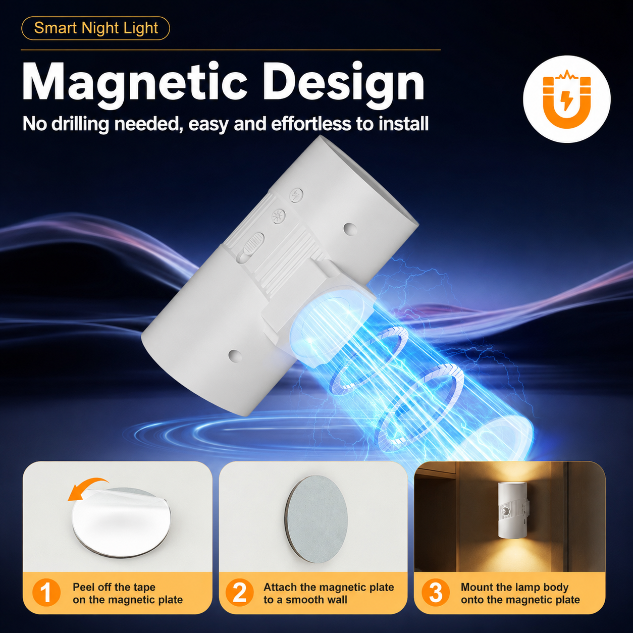 White Rechargeable Magnetic Dual Direction Wall Lamp - Widely Triple Sensing, 15s Automatic Timing & Constant On Mode, 3 Colours and 4 Brightness Levels for Hallways and Bedrooms