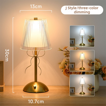 Creative Rechargeable Bow Table Lamp with Pleated Fabric Lampshade - Three Colour Soft Light, Touch Stepless Dimming, USB-C Cordless Bedside Decor, Style J