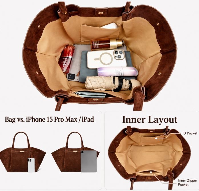 Wine Red Women's Wings Shape New York Slouchy Tote Bag (61 x 13 x 29CM) - Soft Textured Suede, Oversized Dumpling Shoulder Handbag with Magnetic Closure, Organised Pockets and Metal Feet