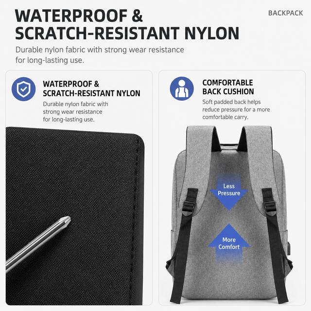 3-Piece Grey and Black Set Large Capacity Waterproof Business Travel Backpack + Crossbody Bag + Coin Purse with 16 Inch Laptop Padded Compartment, Muti Pockets & USB Charging Port