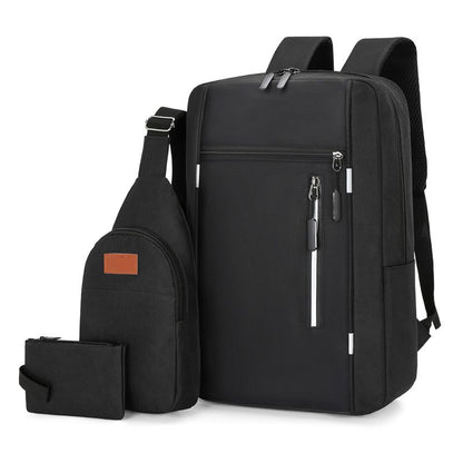 3-Piece Black Set Large Capacity Waterproof Business Travel Backpack + Crossbody Bag + Coin Purse with 16 Inch Laptop Padded Compartment, Muti Pockets & USB Charging Port