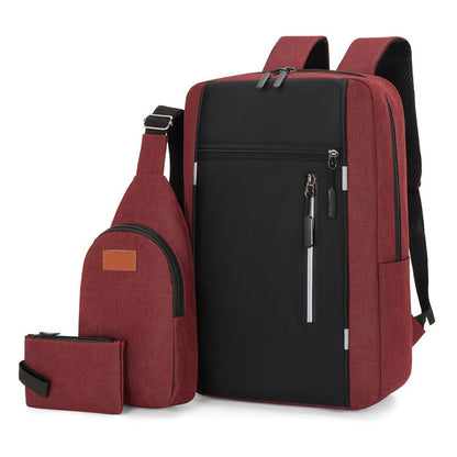 3-Piece Red and Black Set Large Capacity Waterproof Business Travel Backpack + Crossbody Bag + Coin Purse with 16 Inch Laptop Padded Compartment, Muti Pockets & USB Charging Port
