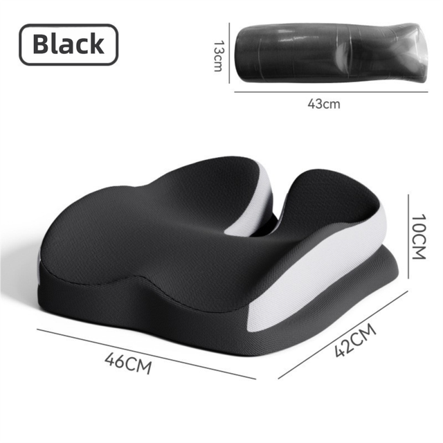Black Ergonomic U-Shaped Double-Layer Raised Car Seat Cushion with Breathable Cover - High Elasticity Memory Foam Driver Cushion, Coccyx Relief & Posture Improval