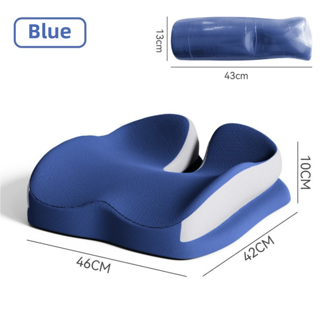Blue Ergonomic U-Shaped Double-Layer Raised Car Seat Cushion with Breathable Cover - High Elasticity Memory Foam Driver Cushion, Coccyx Relief & Posture Improval