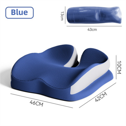 Blue Ergonomic U-Shaped Double-Layer Raised Car Seat Cushion with Breathable Cover - High Elasticity Memory Foam Driver Cushion, Coccyx Relief & Posture Improval
