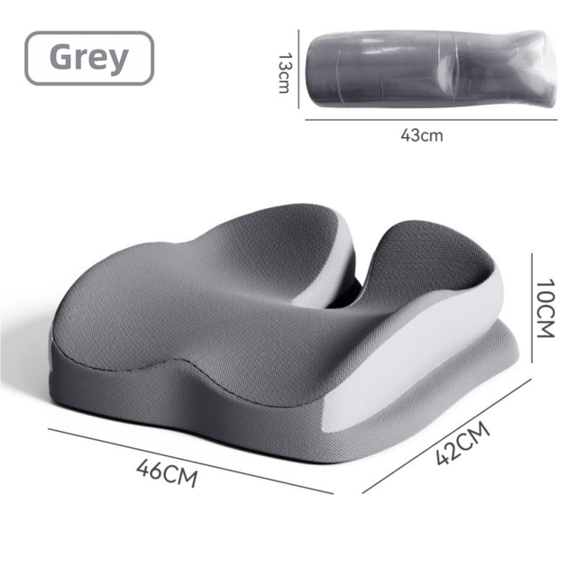 Grey Ergonomic U-Shaped Double-Layer Raised Car Seat Cushion with Breathable Cover and Buckle Straps - High Elasticity Memory Foam Driver Cushion, Coccyx Relief & Posture Improval
