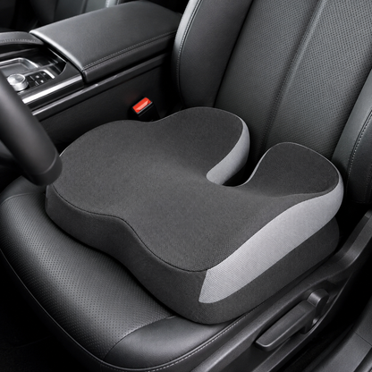 Grey Ergonomic U-Shaped Double-Layer Raised Car Seat Cushion with Breathable Cover and Buckle Straps - High Elasticity Memory Foam Driver Cushion, Coccyx Relief & Posture Improval