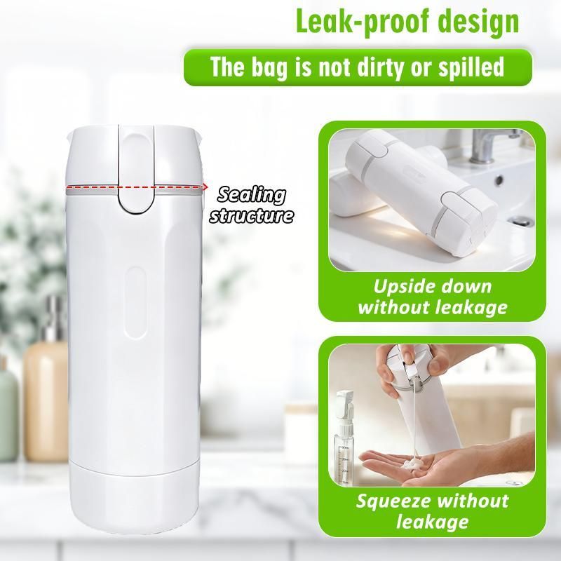 4-in-1 Green Compact Travel Cosmetic Dispenser Bottle - 4 x 30ml Refillable Pump Toiletries Containers, Lockable & Leakproof Design, Space-Saving & Free Labels for Shampoo Lotion Cream Perfume