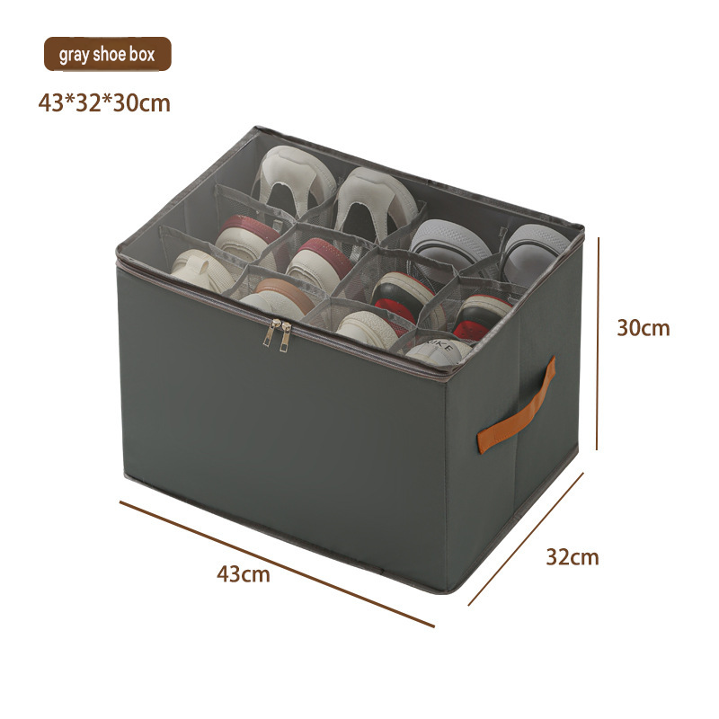 Gray Foldable Shoe Storage Box with Dustproof Clear Top Window, 12 Grid Dividers & Handle - Moisture Resistant Oxford Shoe Organizer, Free Installation and Compact for Closet Bedroom Home Storage
