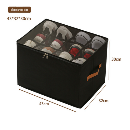 Black Foldable Shoe Storage Box with Dustproof Clear Top Window, 12 Grid Dividers & Handle - Moisture Resistant Oxford Shoe Organizer, Free Installation and Compact for Closet Bedroom Home Storage