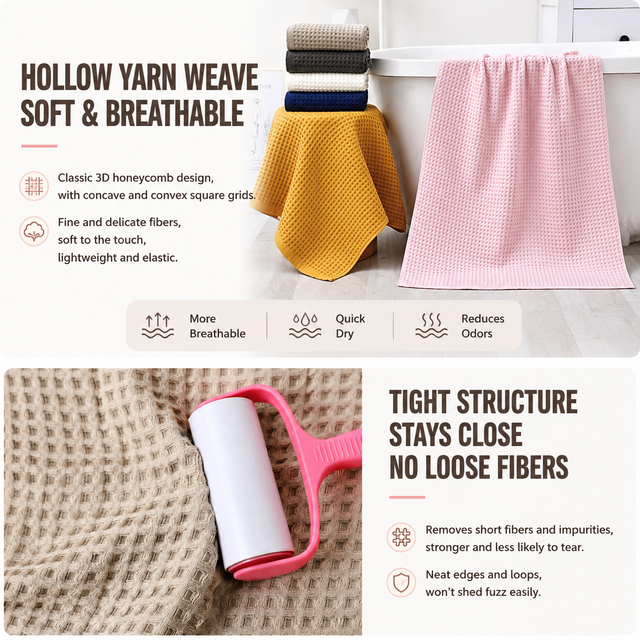 5 Piece Grey Waffle Weave 100% Cotton Towel Set - Quick Dry Absorbent Bath Towel, 2 x Towels and 2 x Face Towels with Hanging Hook for Home and Guest Use