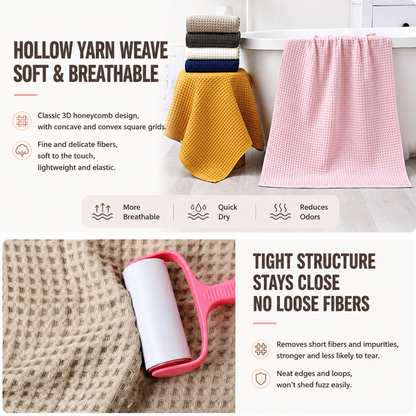 5 Piece Grey Waffle Weave 100% Cotton Towel Set - Quick Dry Absorbent Bath Towel, 2 x Towels and 2 x Face Towels with Hanging Hook for Home and Guest Use