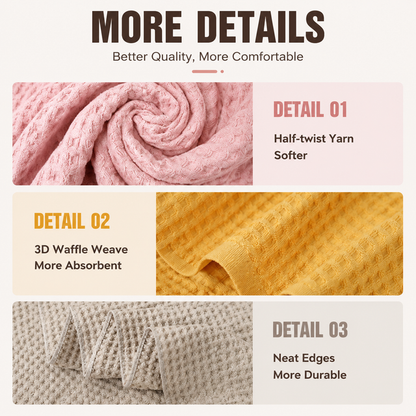 5 Piece Dark Blue Waffle Weave 100% Cotton Towel Set - Quick Dry Absorbent Bath Towel, 2 x Towels and 2 x Face Towels with Hanging Hook for Home and Guest Use