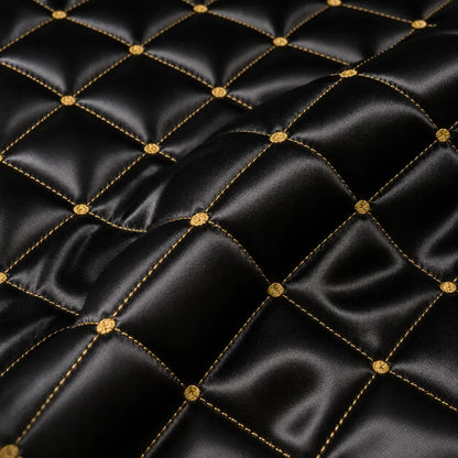 Black and Gold European Soft Brushed Quilted Bed Skirt + 2 Pillowcases Set - Breathable Padded 200 x 220CM Mattress Cover with Lace Trim and 45CM Elevated Valance, All Season Dust Protection