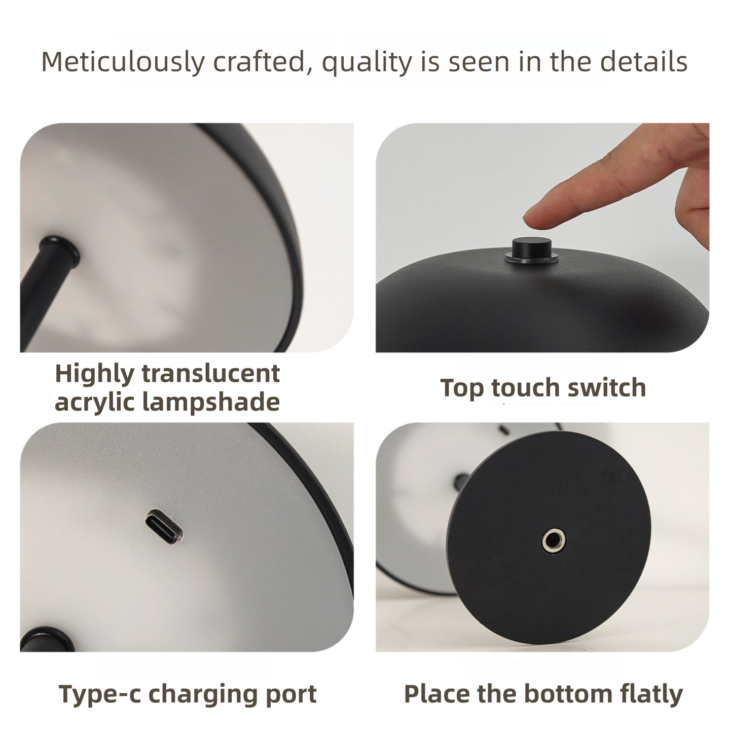 Silver Metal Mushroom Table Lamp with Top Touch Control, 3 Colour Mode & Stepless Dimming - USB-C Rechargeable Night Light, Stable Base and High-Transmittance Shade for Bedside and Dining